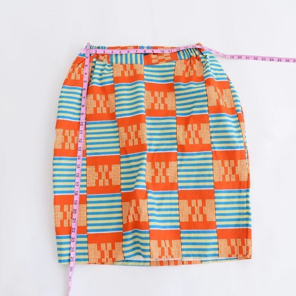 Handmade Orange and Blue Matching Peplum Sleeve  Shirt & Pencil Skirt Set - Picture 10 of 16